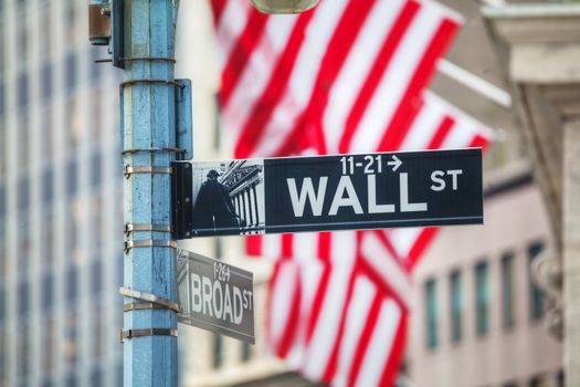 Wall street sign in New York City, USA