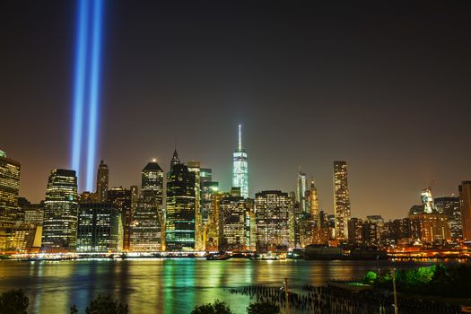 New York City cityscape in the night after sunset