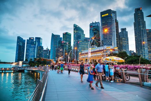 SINGAPORE - OCTOBER 30: Overview of the marina bay with the Merlion on October 30, 2015 in Singapore.