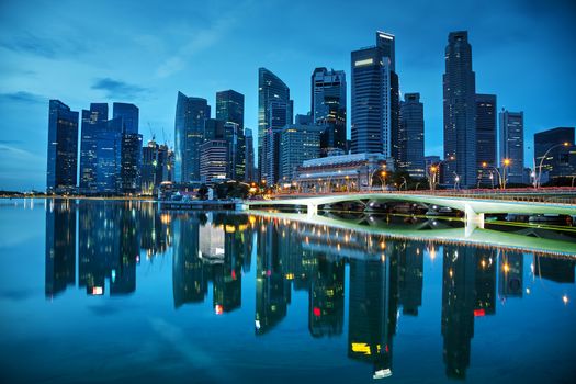 Singapore financial district at the sunset time