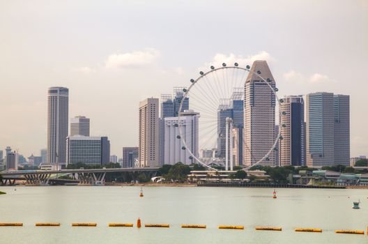 Downtown Singapore as seen from the Marina Bay in the evening