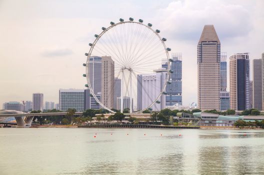 Downtown Singapore as seen from the Marina Bay in the evening