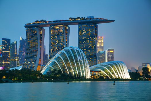 SINGAPORE - NOVEMBER 07: Overview of the marina bay with Marina Bay Sands on November 07, 2015 in Singapore.