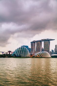 SINGAPORE - NOVEMBER 07: Overview of the marina bay with Marina Bay Sands on November 07, 2015 in Singapore.