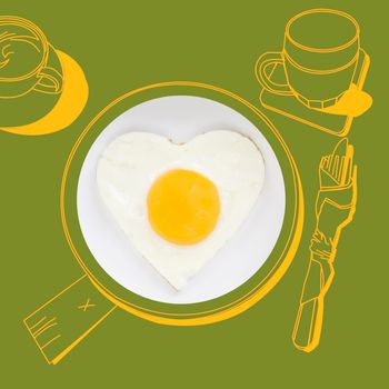 Delicious breakfast. Sunnyside fried egg. Photography and illustration. 