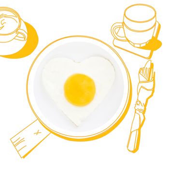 Delicious breakfast. Sunnyside fried egg. Photography and illustration. 