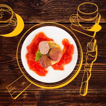 Delicious meatballs. Fine dining, exquisite luxurious gastronomy background. 
