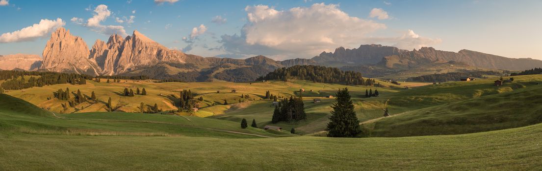 Panoramic View of Seiser Alm with Langkofel, South Tyrol, Italy