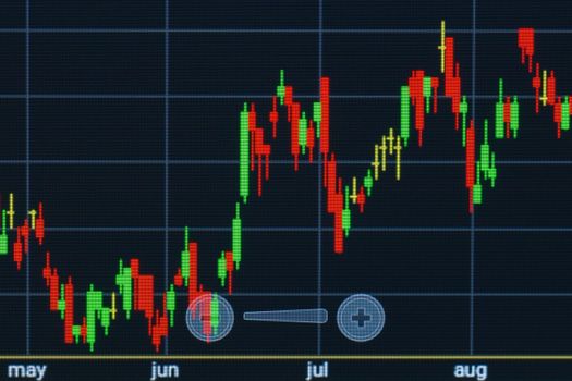 Graph for trading on stock market. Closeup photo.