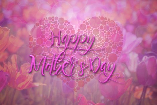Happy Mothers Day with Polka Dot Heart on Tulip Flowers Bokeh Background Illustration