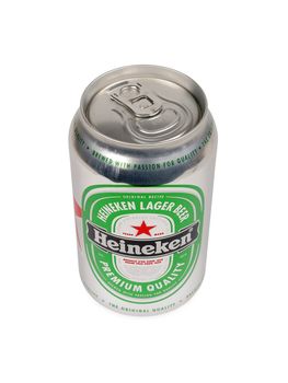 PULA, CROATIA - FEBRUARY 27, 2016: Heineken Beer on white background with clipping path. Heineken is a brand of lager beer brewed in Holland.