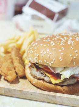 closeup hamburger, vintage effect