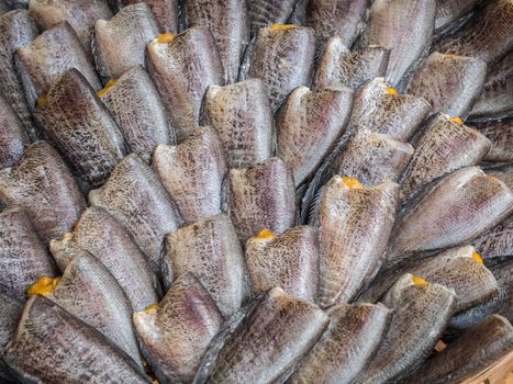 Dried fishs of local food at open market.