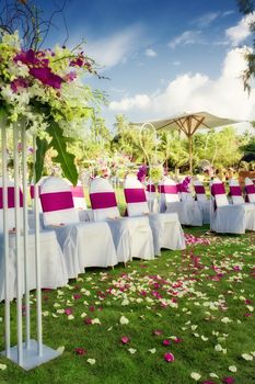 fragment like view of nice chairs ready for wedding ceremony