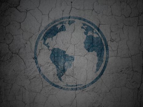 Science concept: Blue Globe on grunge textured concrete wall background