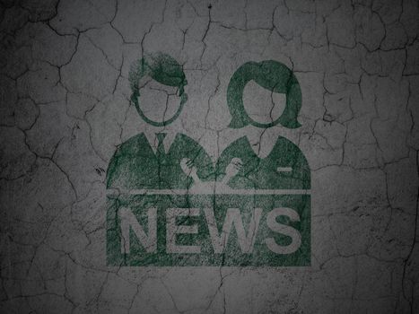 News concept: Green Anchorman on grunge textured concrete wall background