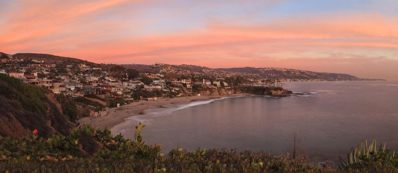 Crescent Bay beach panoramic view of the ocean at sunset in Laguna Beach, California, United States in summer