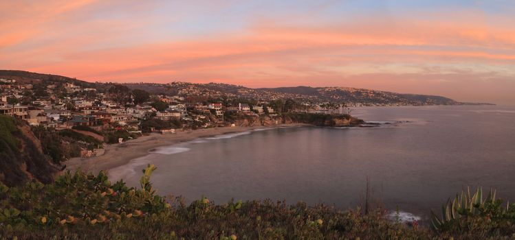 Crescent Bay beach panoramic view of the ocean at sunset in Laguna Beach, California, United States in summer