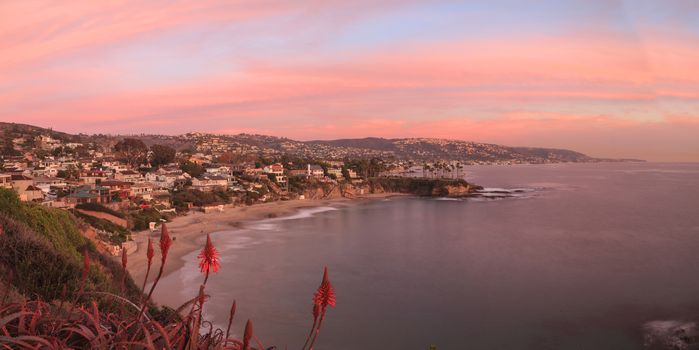 Crescent Bay beach panoramic view of the ocean at sunset in Laguna Beach, California, United States in summer