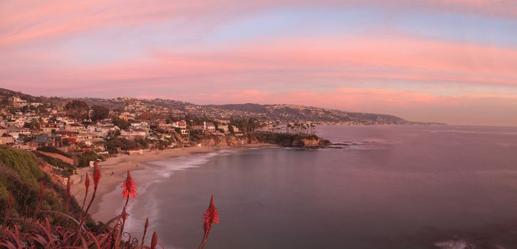 Crescent Bay beach panoramic view of the ocean at sunset in Laguna Beach, California, United States in summer