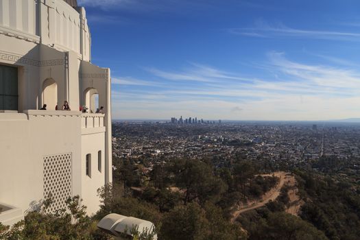 Los Angeles, California, January 1, 2016: Los Angeles skyline at sunset from the Griffith Observatory in Southern California, United States. Editorial use