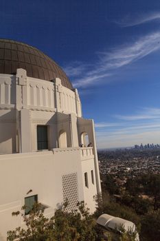 Los Angeles, California, January 1, 2016: Los Angeles skyline at sunset from the Griffith Observatory in Southern California, United States. Editorial use