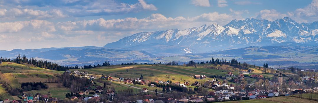 Malopolska Panorama with snowy Tatra mountains in spring