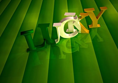 Dimensional inscription of LUCKY on green background.