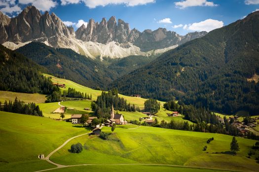 Funes Valley with Geislerspitzen (Gruppo delle Odle), South Tyrol, Italy