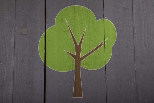Green tree on black wooden background