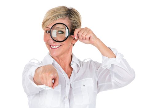 manager woman looking through magnifying glass