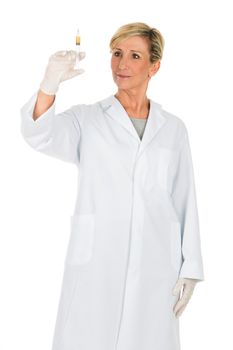 middle age woman doctor with syringe