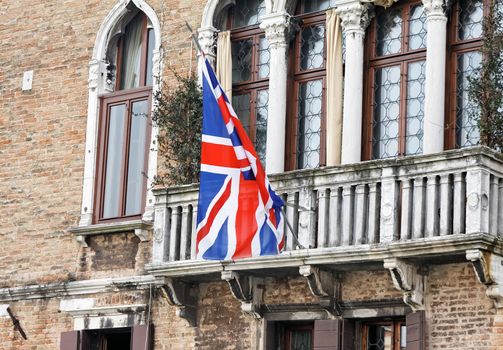British flag on balcony in Venice