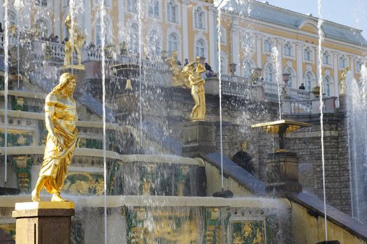 Grand Cascade Fountains At Peterhof Palace, St. Petersburg.