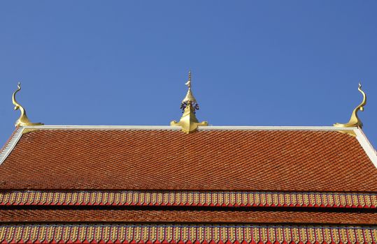 sky and roof at temple in thailand