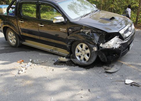 pickup accident on road,car accident in national park ,Thailand on 1 January 2015