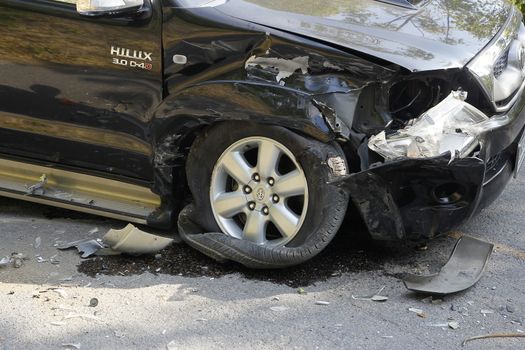 pickup accident on road,car accident in national park ,Thailand on 1 January 2015