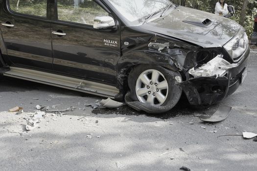 pickup accident on road,car accident in national park ,Thailand on 1 January 2015