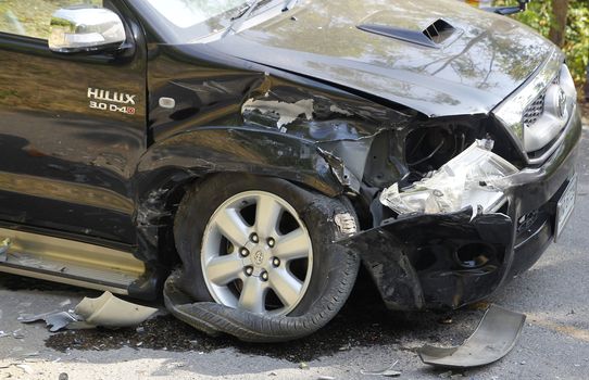 pickup accident on road,car accident in national park ,Thailand on 1 January 2015