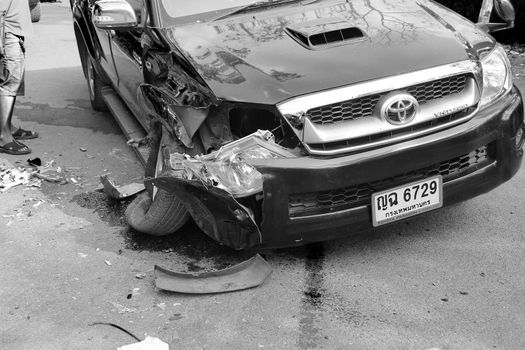 pickup accident on road,car accident in national park ,Thailand on 1 January 2015