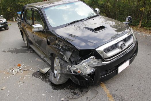 pickup accident on road,car accident in national park ,Thailand on 1 January 2015
