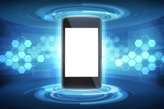 Smartphone with blank screen on abstract blue background