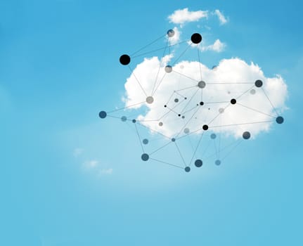 Cloud in blue sky with connected dots, technology concept