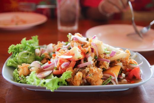 Thai style salad seafood on the table