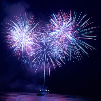 Colorful fireworks on the black sky background