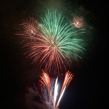 Colorful fireworks on the black sky background