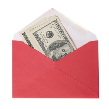 Red envelope with money isolated on white background