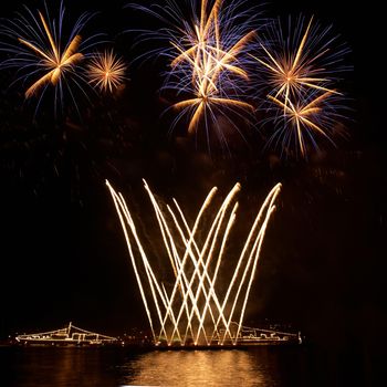 Colorful fireworks on the black sky background