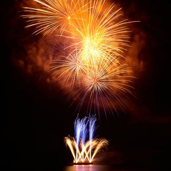 Colorful fireworks on the black sky background