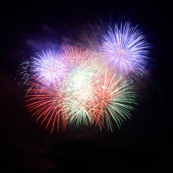 Colorful fireworks on the black sky background